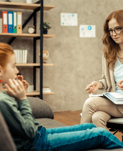 Clinician meeting with a child
